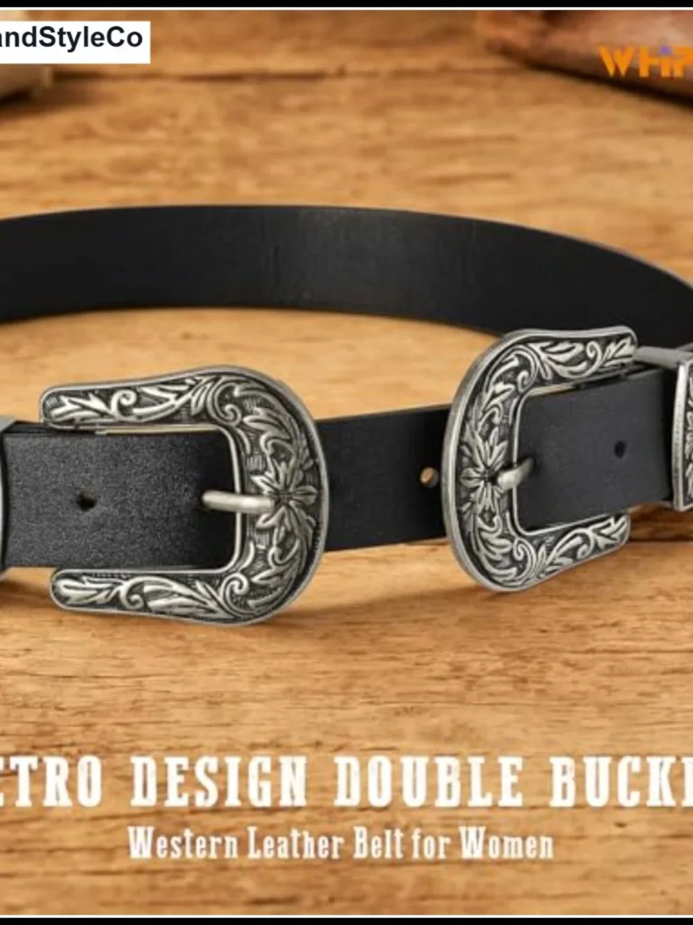 Vintage Western Leather Belt for Women Double Buckle Retro Cowgirl Waist Belts